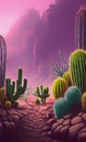 Evening desert landscape with cacti - abstract digital art
