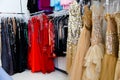 Evening dresses on hangers