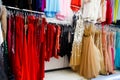 Evening dresses on hangers Royalty Free Stock Photo