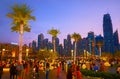 Evening on embankment of Burj Khalifa Lake, Dubai, UAE Royalty Free Stock Photo