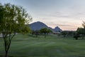 Evening falls over the Scottsdale Greenbelt Park and Camelback Mountain Royalty Free Stock Photo