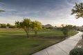 Evening falls over the Scottsdale Greenbelt Park and Camelback Mountain Royalty Free Stock Photo