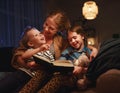 Evening family reading. mother reads children . book before going to bed Royalty Free Stock Photo