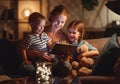 Evening family reading. mother reads children . book before going to bed Royalty Free Stock Photo