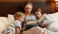 Evening family reading. mother reads children . book before going to bed Royalty Free Stock Photo