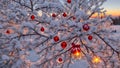 An evening frosty forest on Christmas Eve. Frost in the woods on Christmas Eve, generated AI