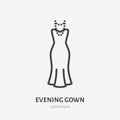 Evening gown line icon, vector pictogram of woman dress with pearl necklace. Clothes illustration, sign for fashion