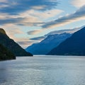 Evening Hardangerfjord fiord landscape, Norway