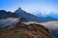 Evening in the Himalaya mountains. Machapuchare peak, Fish tail.