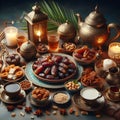 Evening Iftar Preparation with Dates and Tea Royalty Free Stock Photo