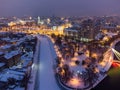 Evening illuminated Kharkiv city river aerial view Royalty Free Stock Photo