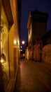 Evening illumination of Florian Gate, one of the best-known Polish Gothic towers built in 14th century as a rectangular Gothic