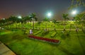 The evening illumination of Inya lake park, Yangon, Myanmar