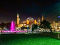 Evening illumination of Sultanahmet Square and Hagia Sophia in Istanbul Royalty Free Stock Photo