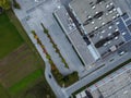 Evening industrial zone district drone aerial view
