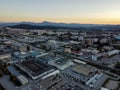 Evening industrial zone district drone aerial view