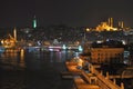 Nigth in Istanbul, view to Karakoy district and Port of Istanbul