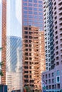 Colored building reflects in LA downtown