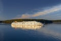 Ladoga Lake, the island of Valaam. A moving passenger ship.