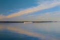 Ladoga Lake, the island of Valaam. A moving passenger ship.