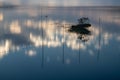 The evening lake reflected the sunset glow and mountains Royalty Free Stock Photo