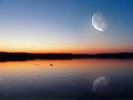 Evening lake under the Moon