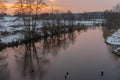 Evening landscape with Hrun` river at winter sunset time, Poltavskaya oblast, Ukraine Royalty Free Stock Photo