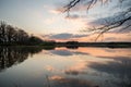 Evening landscape over the pond with several trees Royalty Free Stock Photo