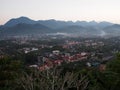 Evening landscape scene view from PHU SI temple over LUANG PRABANG province in LAOS Royalty Free Stock Photo