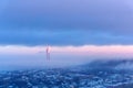 Evening landscape of a winter industrial zone with smoking chimneys Royalty Free Stock Photo