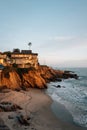 Evening light on cliffs at Wood`s Cove, in Laguna Beach, Orange County, California Royalty Free Stock Photo