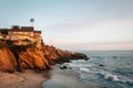 Evening light on cliffs at Wood`s Cove, in Laguna Beach, Orange County, California Royalty Free Stock Photo