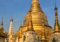 Evening light falling on the golden Shwedagon Pagoda in Yangon