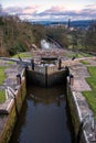 Evening light at Five Rise Locks in Bingley Yorkshire Royalty Free Stock Photo