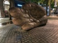 Evening light on giant hand sculpture, Antwerp, Belgium