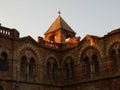 Evening light hitting the spire of the ancient Prag Mahal palace in the town of Bhuj in Kutch