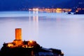 Evening light over the medieval fortress Doria Castle near Vernazza village. Royalty Free Stock Photo