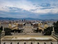 Evening light over plaza espanya and font magica view Barcelona city skyline sunset sunrise warm mountain background