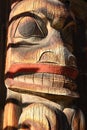 K`san Native Village, Hazelton, Evening Light on Wolf Carving of Gitsan Totem Pole, British Columbia, Canada Royalty Free Stock Photo