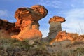 Dinosaur Provincial Park with Mushroom Hoodoos in Evening Light, Great Plains, Alberta, Canada Royalty Free Stock Photo