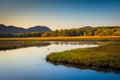Evening light on a stream and mountains near Tremont, in Acadia Royalty Free Stock Photo