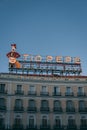 Evening light on Tio Pepe sign, in Madrid, Spain