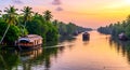 AI-generated Evening Light on Tropical Backwaters of Kerala Royalty Free Stock Photo