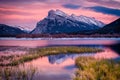 Evening light at Vermillion Lakes and Mount Rundle, Banff, Canad Royalty Free Stock Photo