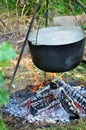 Evening lighting. Cooking dinner on the river bank.