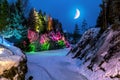 Evening lights in the marble quarry Ruskeala in Karelia in the w