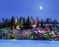 Evening lights in the marble quarry Ruskeala in Karelia in the w