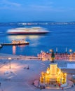 evening Lisbon embankment, cruise liner