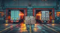 Evening Loading at Distribution Center.AI generated image Royalty Free Stock Photo