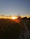 An old electric mast on the background of the sunset Royalty Free Stock Photo